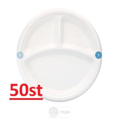 White Plate 3 Compartment 26 cm 50st Disposable